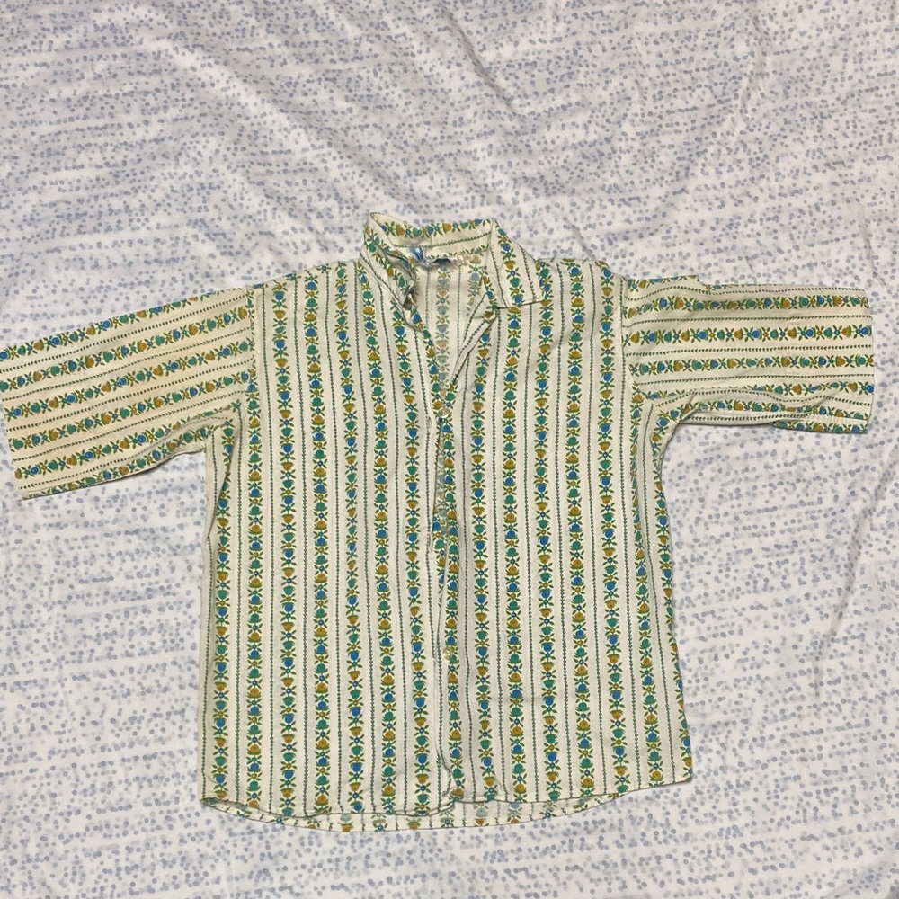 Kids Striped Button Down Shirt - Green and Yellow